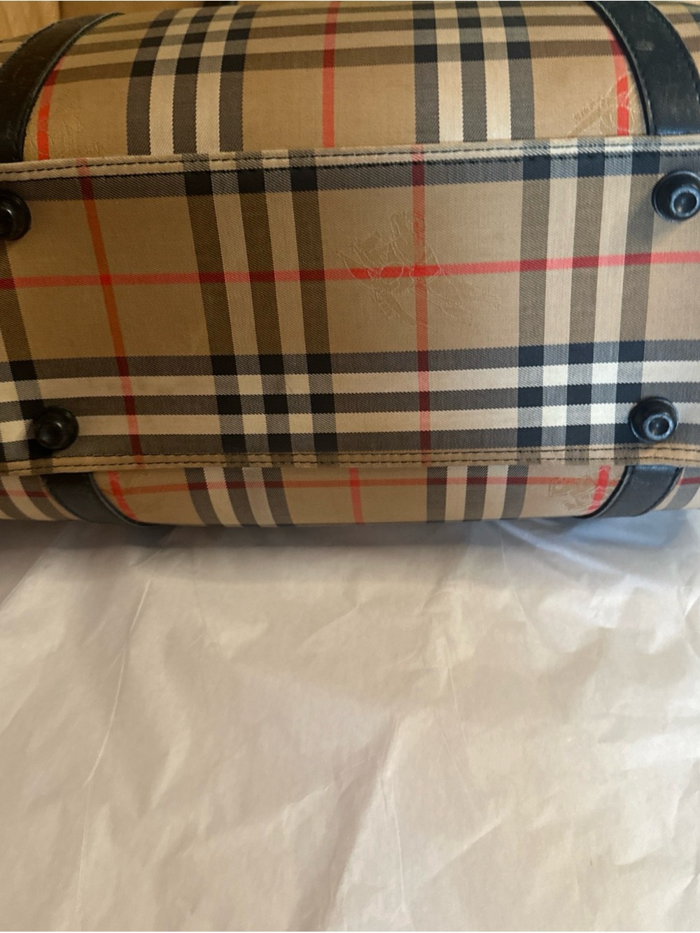 Vintage Burberry Plaid Duffel Boston Bag with Black Leather Trim - Picture 7 of 16